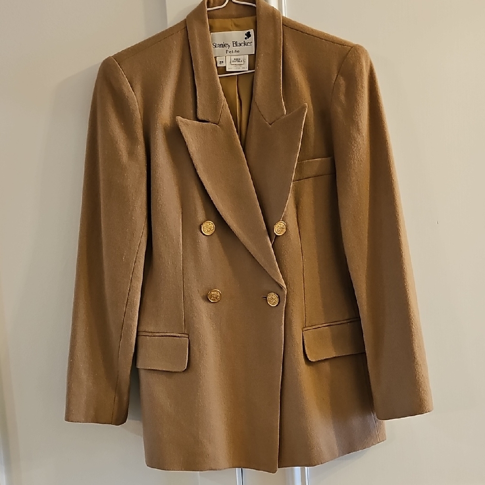 Vintage Stanley Blacker Women's Tan Double Breasted Wool Blazer 2P